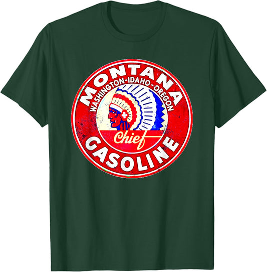 Retro Vintage Gas Station Montana Motor Oil Car Bikes Garage T-Shirt - T-Shirt | Forest