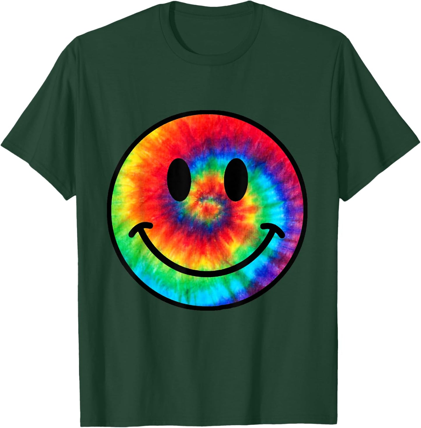 Retro 70s Smile Face Trendy Tie Dye Cute Happy Smile Face T-Shirt - T-Shirt | Forest