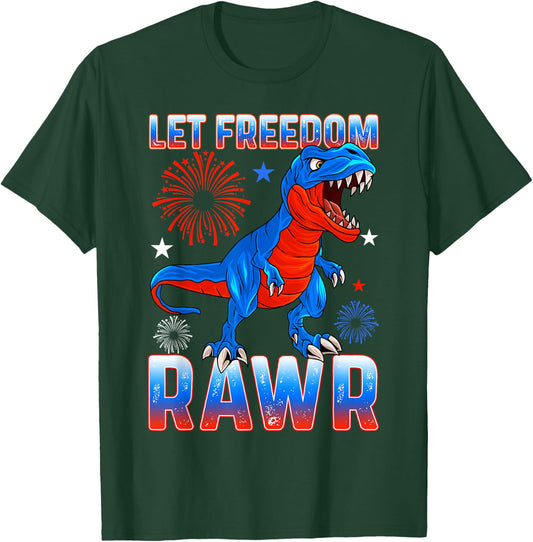 Let Freedom Rawr, T-Rex, Fourth Of July, Funny July 4th T-Shirt - T-Shirt | Forest