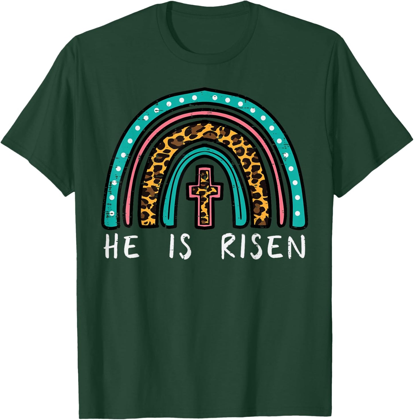 Easter Rainbow He Is Risen Religious Christian Girls Kids T-Shirt - T-Shirt | Forest