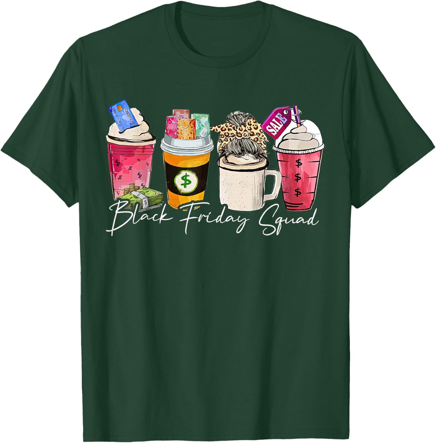 Black Shopping Friday Squad Coffee cups T-Shirt - T-Shirt | Forest