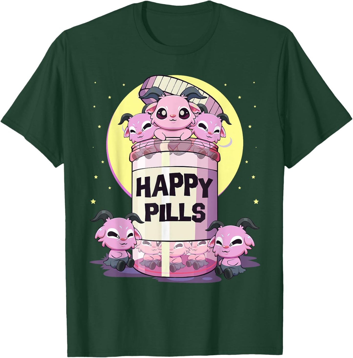 Pastel Goth Kawaii Cute Happy Pills Baphomet T-Shirt - T-Shirt | Forest