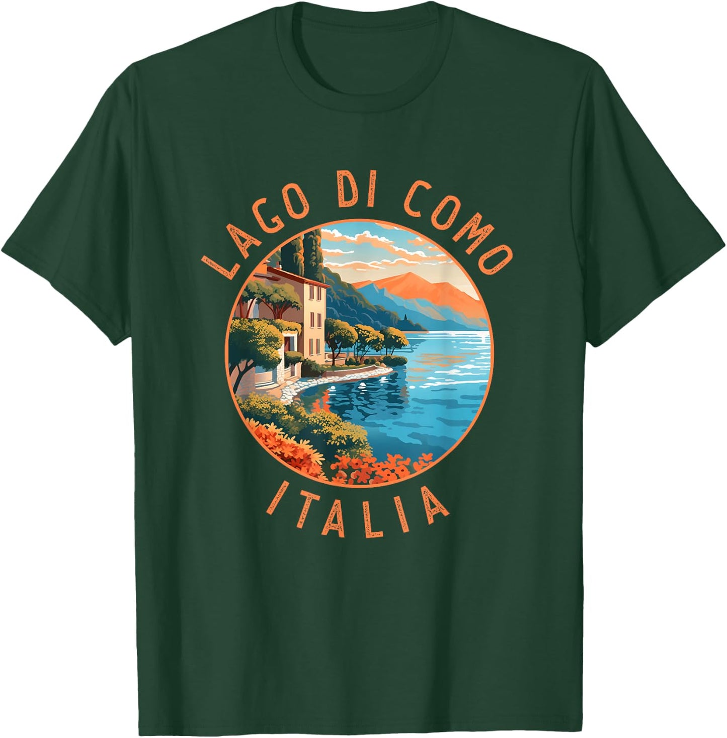 Lago di Como Italia Distressed Circle Vintage T-Shirt - T-Shirt | Forest