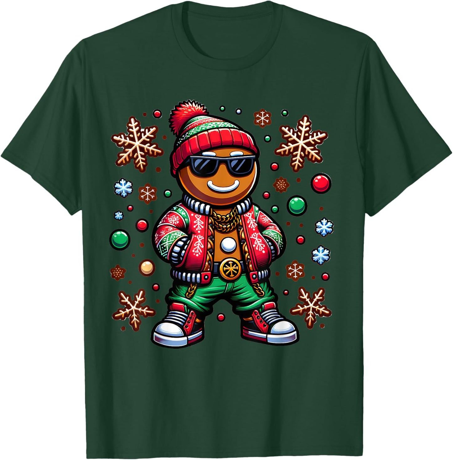 Hip Hop Gingerbread Man X-Mas Funny Christmas Boys T-Shirt - T-Shirt | Forest