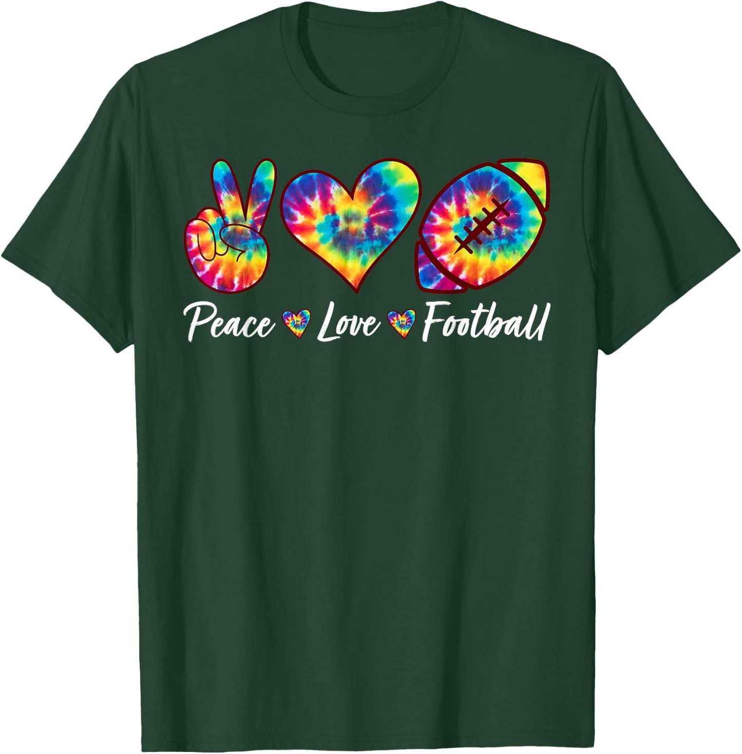 Tie Dye Peace Love Football Sports Team Game Player T-Shirt - T-Shirt | Forest
