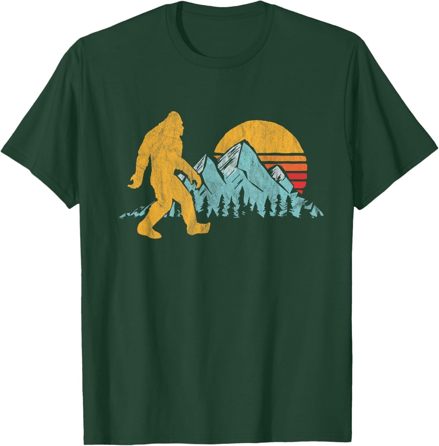 Retro Bigfoot Silhouette Mountain Sun Believe! Graphic T-Shirt - T-Shirt | Forest