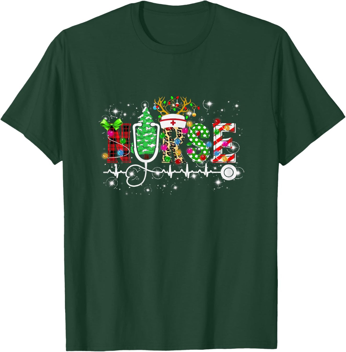 Nurse RN Christmas Stethoscope Nurses Xmas Scrub T-Shirt - T-Shirt | Forest