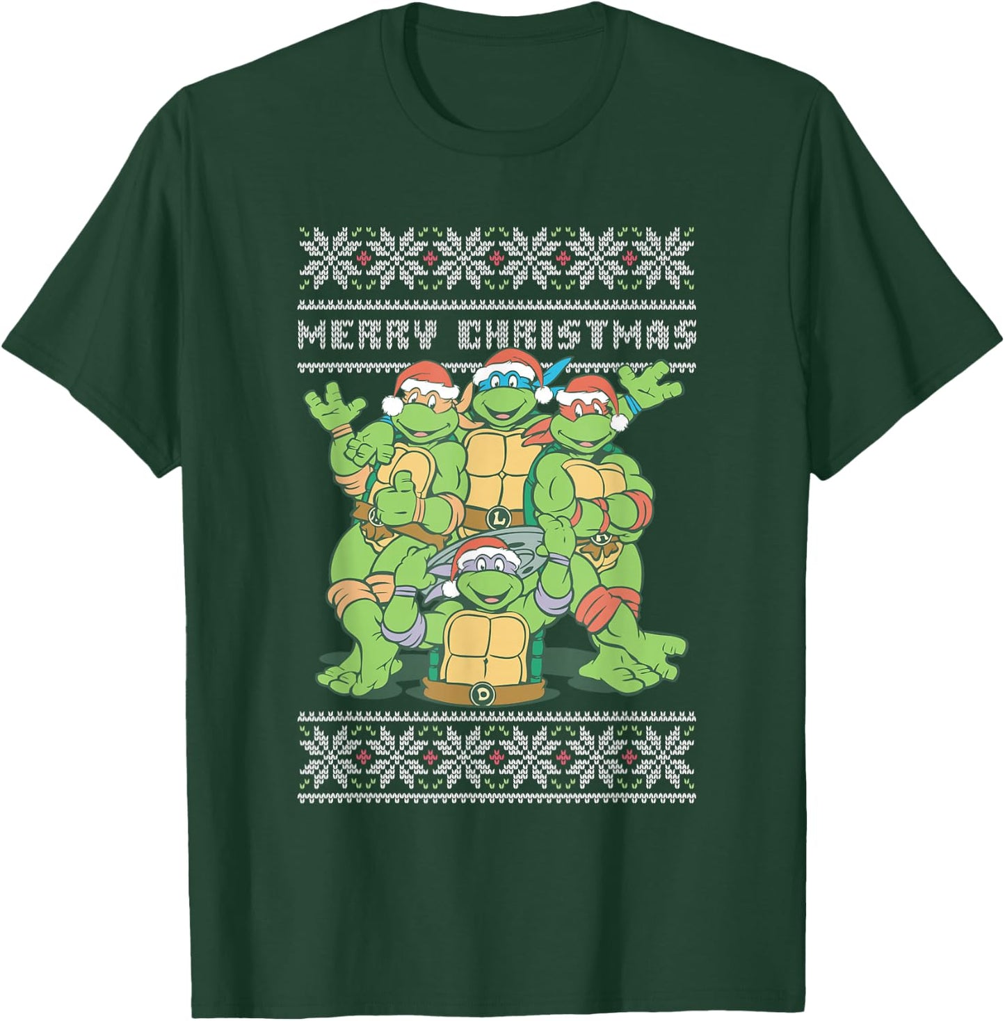 Teenage Mutant Ninja Turtles Christmas Ugly Sweater Group T-Shirt - T-Shirt | Forest