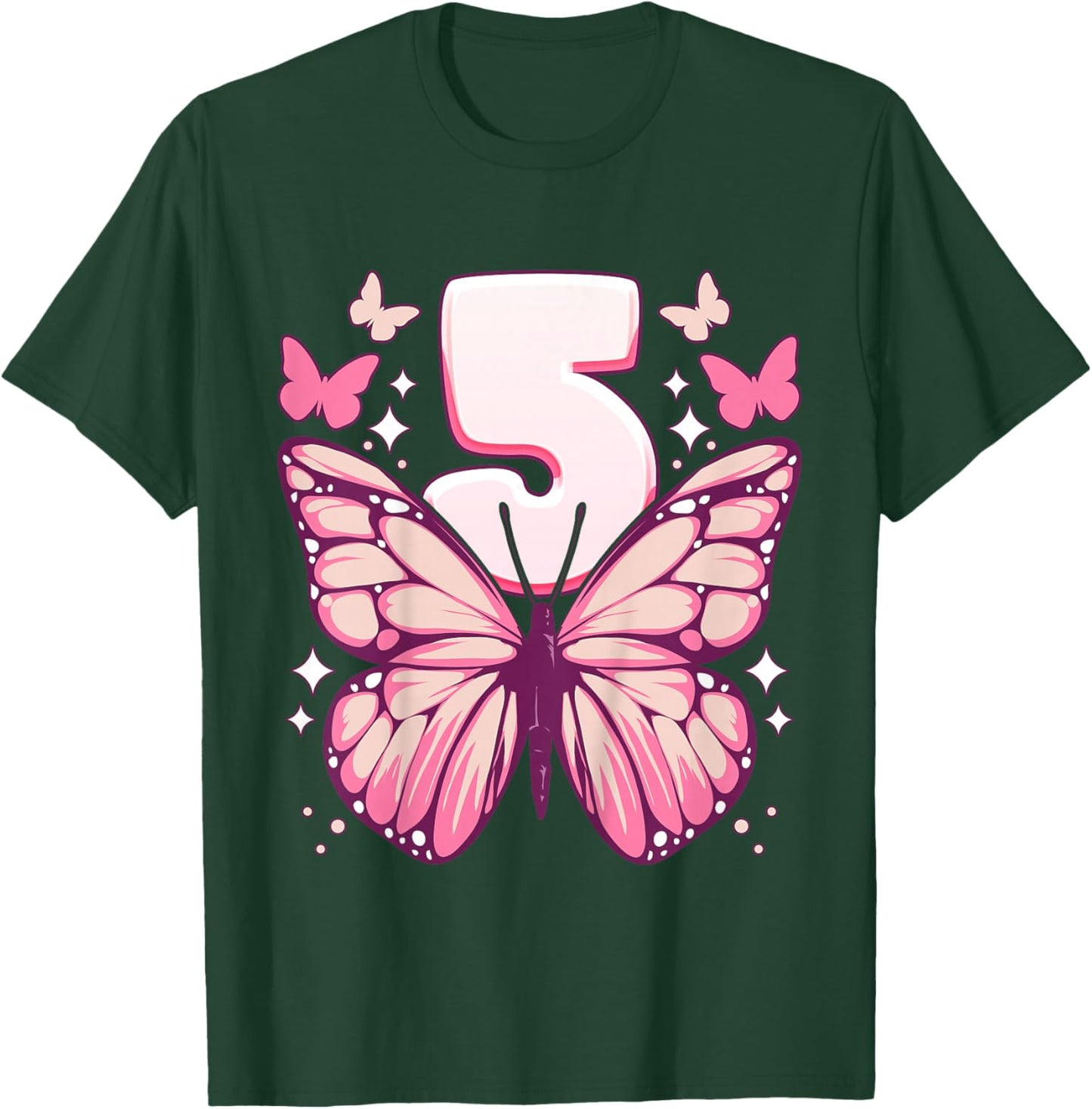 Birthday Girl 5 years, Butterflies and Number 5 T-Shirt - T-Shirt | Forest