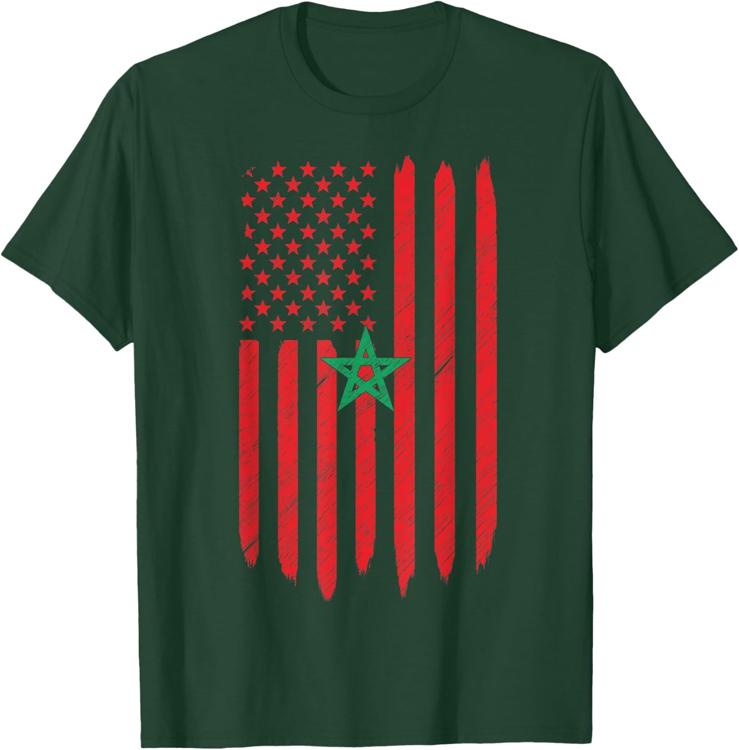 Morocco USA Moroccan American Flag Love Home 4th Of July Kids Men T-Shirt - T-Shirt | Forest
