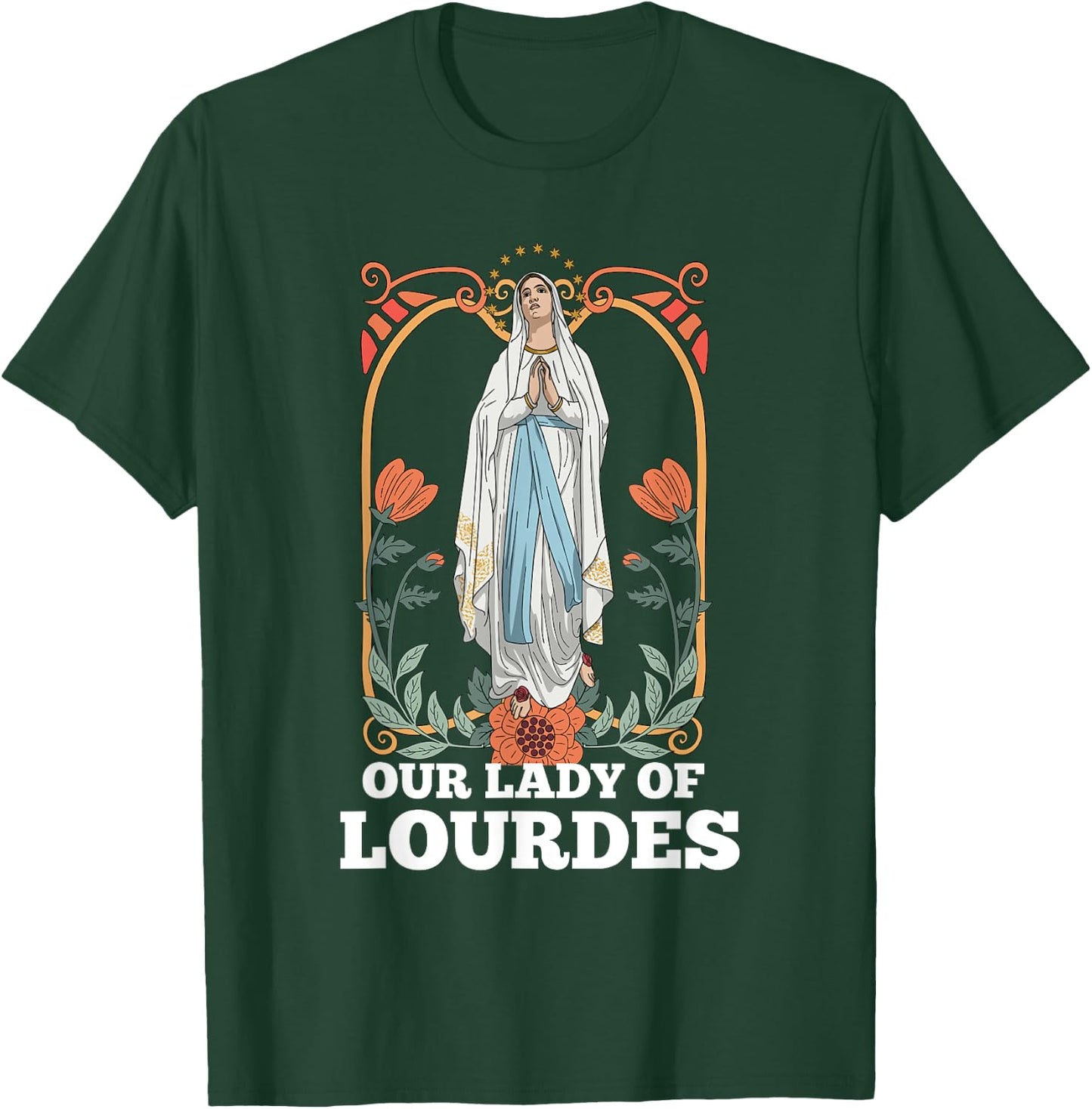 Our Lady of Lourdes Marian Pilgrimage Catholic T-Shirt - T-Shirt | Forest