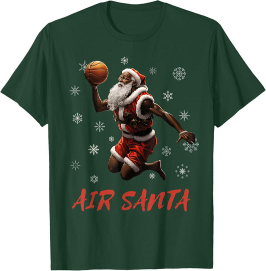 Air Santa African American Santa Dunking a Basketball T-Shirt - T-Shirt | Forest
