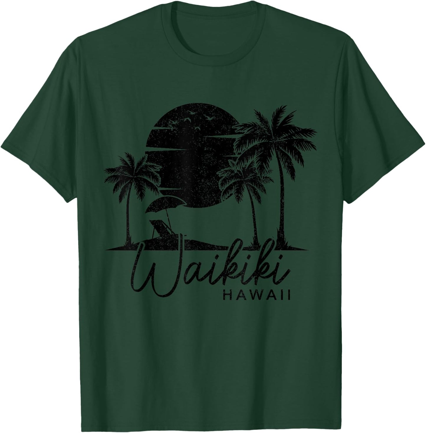 Waikiki Beach Hawaii Surf Vintage Surfer Retro T-Shirt - T-Shirt | Forest