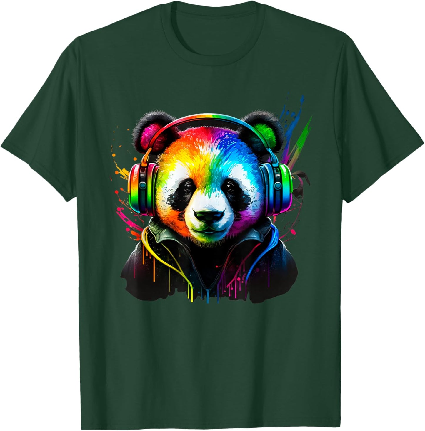 Rainbow DJ Panda Headphones Music for Boys Men Kids T-Shirt - T-Shirt | Forest