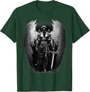 Angel Archangel with Sword, Wings in B&W Walking to Fight. T-Shirt - T-Shirt | Forest