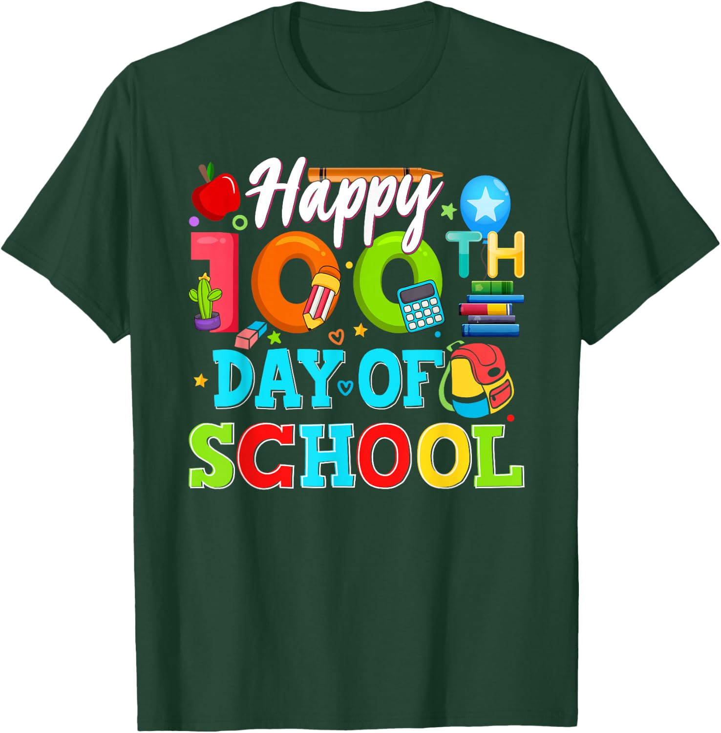 Happy 100th Day of School 100 Days of School Teacher Student T-Shirt - T-Shirt | Forest