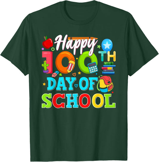 Happy 100th Day of School 100 Days of School Teacher Student T-Shirt - T-Shirt | Forest