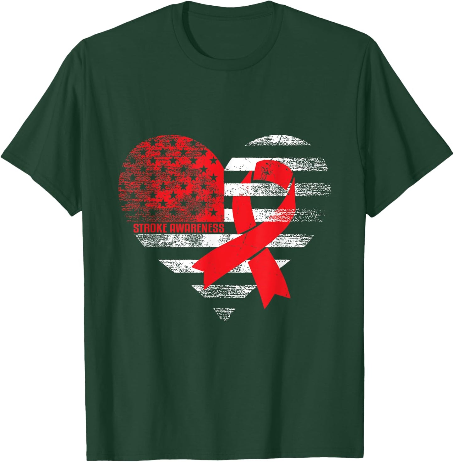 American Heart Ribbon - Stroke Survivor T-Shirt - T-Shirt | Forest