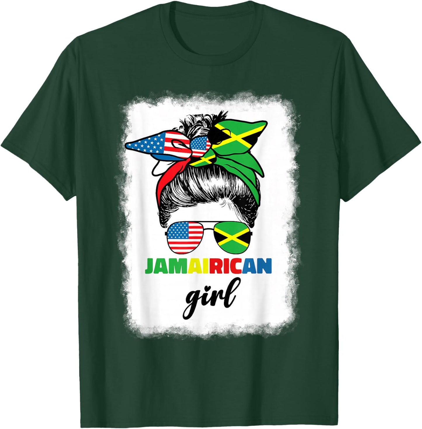 Half American Jamaican America Jamaica Flag JamaiRican Girl T-Shirt - T-Shirt | Forest