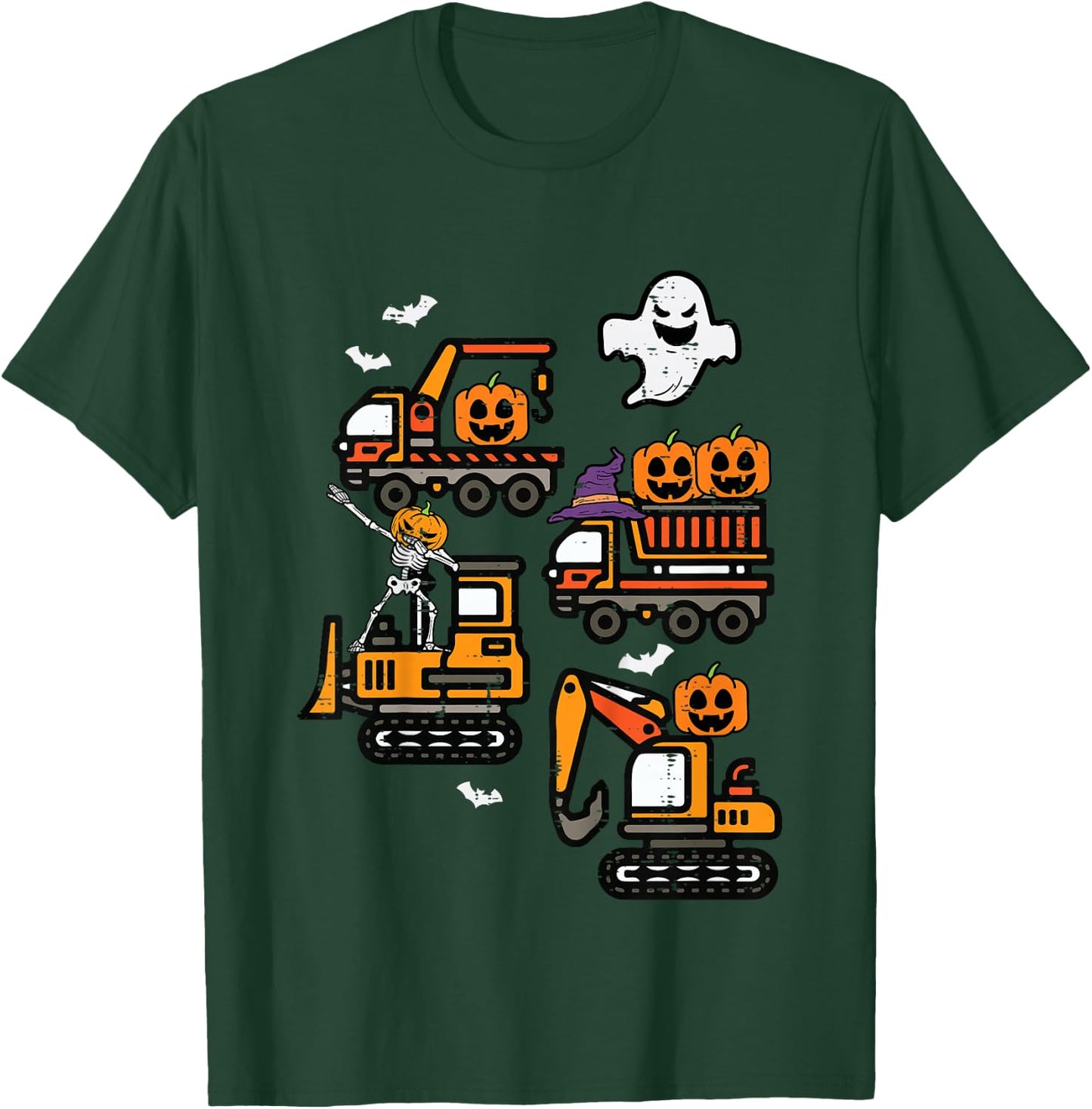 Kids Spooky Construction Trucks Halloween Costume Toddler Boys T-Shirt - T-Shirt | Forest