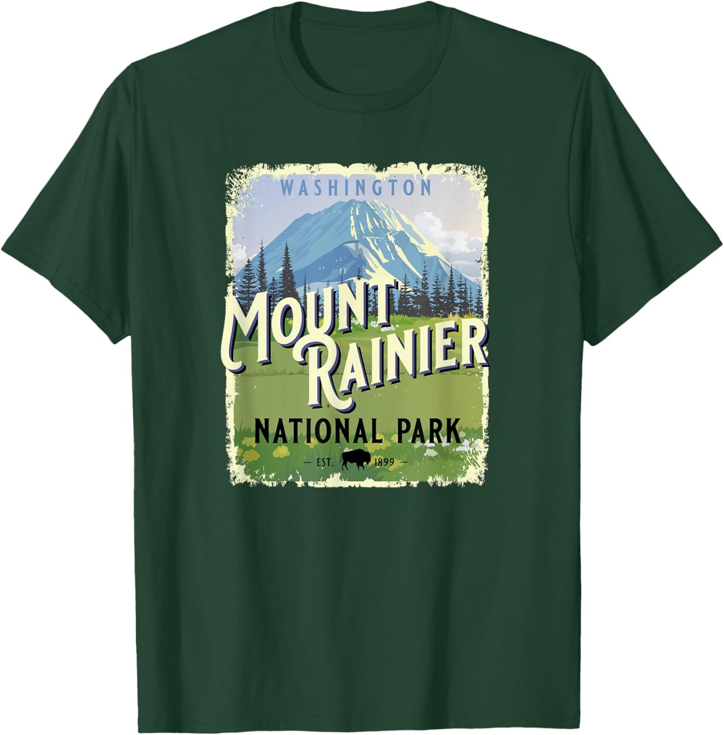 Mount Rainier National Park Washington WA Vintage Souvenir T-Shirt - T-Shirt | Forest