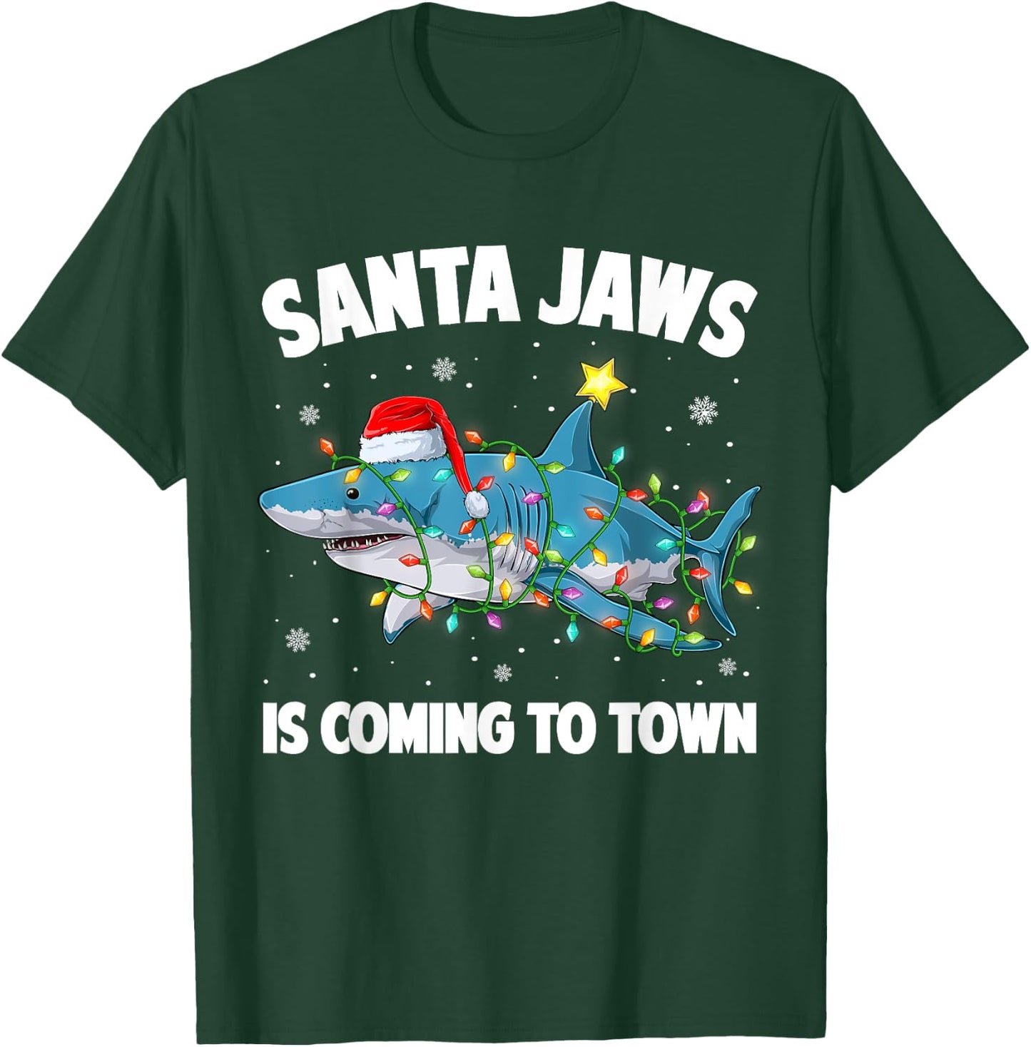 Santa Jaws Shark Christmas Lights Merry Sharkmas Xmas Boys T-Shirt - T-Shirt | Forest