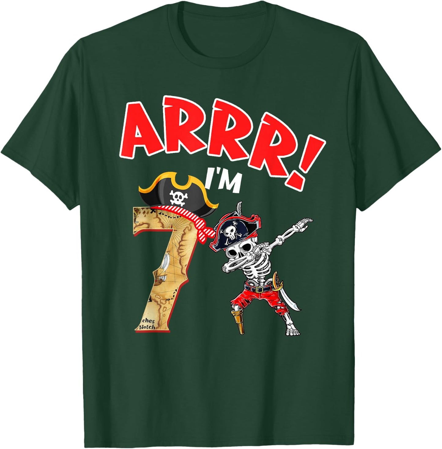 7th Birthday Shirt Boy Dabbing Skeleton Pirate 7 Year Old T-Shirt - T-Shirt | Forest