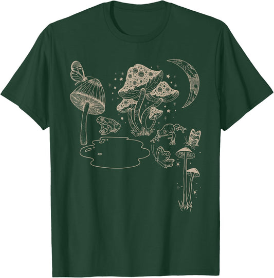Cute Butterflies Frog Mushroom Cottagecore Aesthetic T-Shirt - T-Shirt | Forest