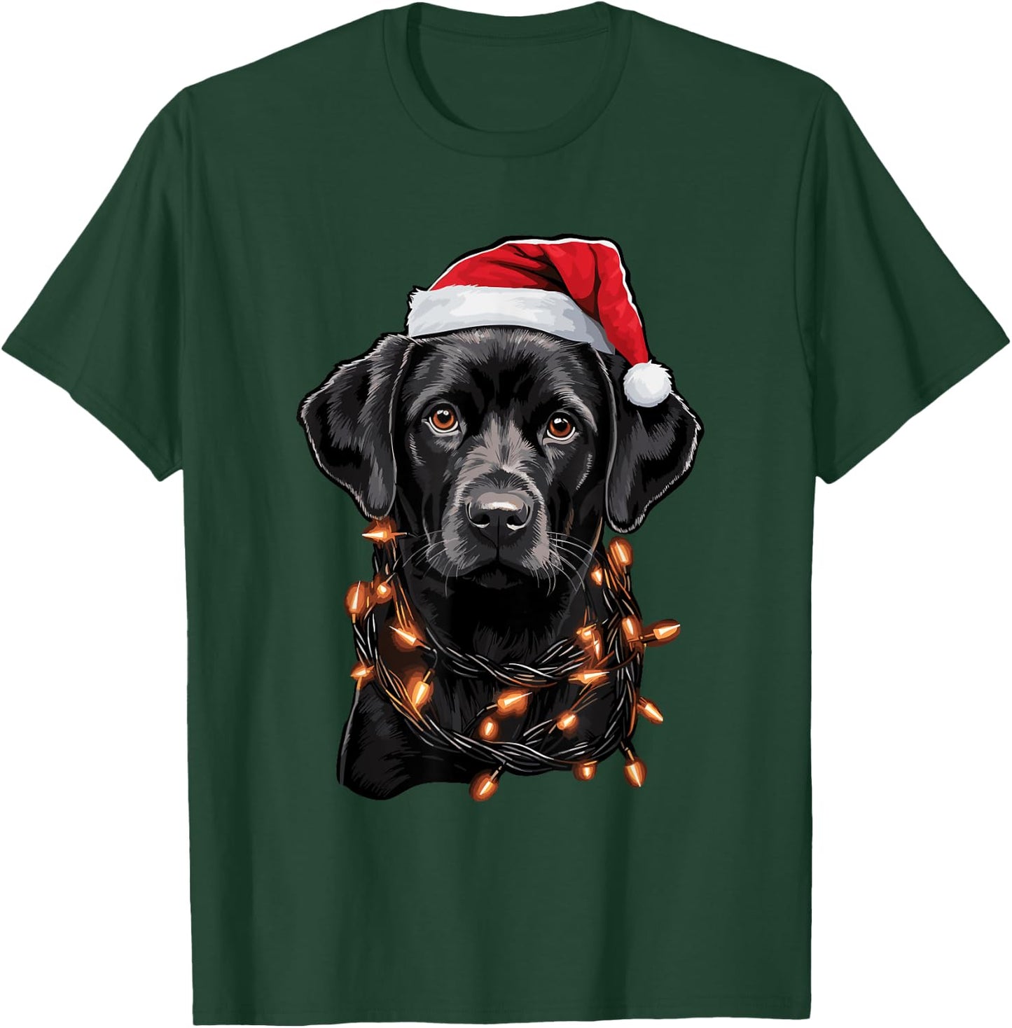 Black Labrador Christmas Lights Santa Hat Xmas Pajama T-Shirt - T-Shirt | Forest