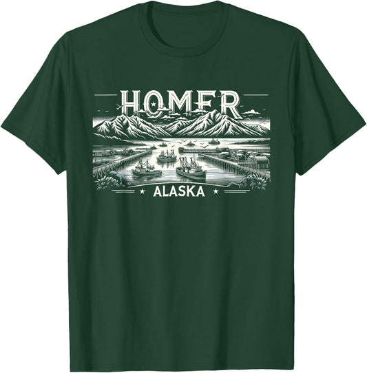 Homer Alaska AK Fishing Fishermen Outdoor Retro T-Shirt - T-Shirt | Forest