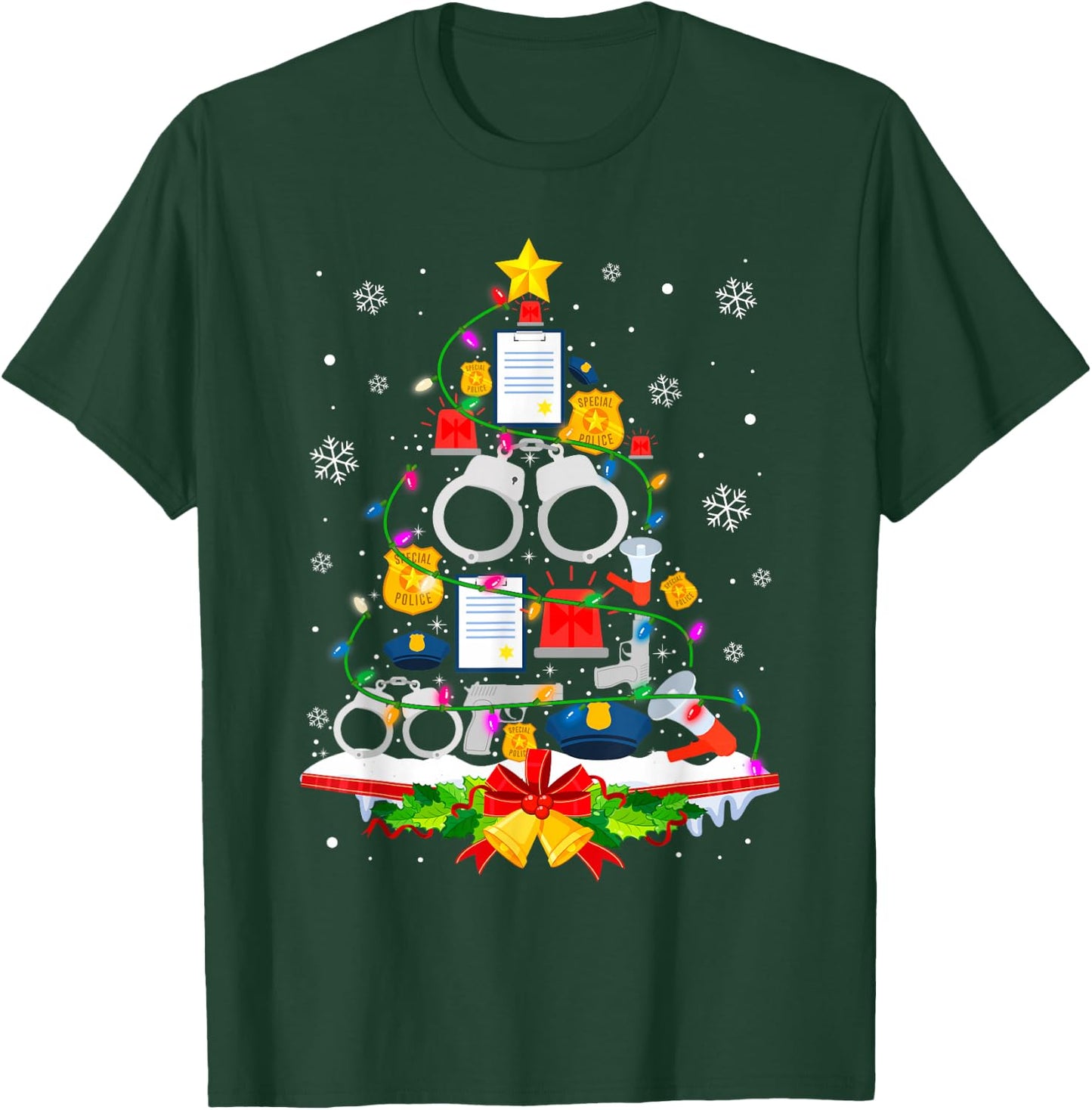 Police Christmas Tree Lights Funny Police Lover T-Shirt - T-Shirt | Forest
