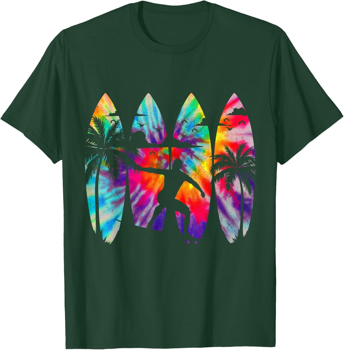 Surfer Surfboard Vintage Surfing Beach Summer Surf Tie Dye T-Shirt - T-Shirt | Forest
