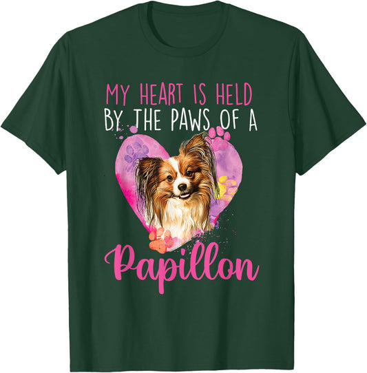 My Heart Is Held By The Paws Of A Papillon - Dogs Breeder T-Shirt - T-Shirt | Forest