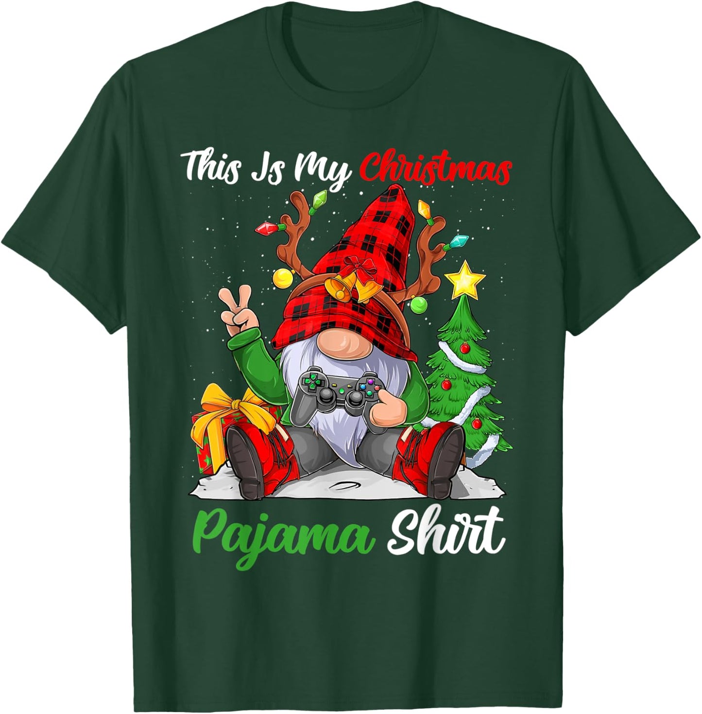 This Is My Christmas Pajama Shirt Gnome Christmas Gamer Boys T-Shirt - T-Shirt | Forest
