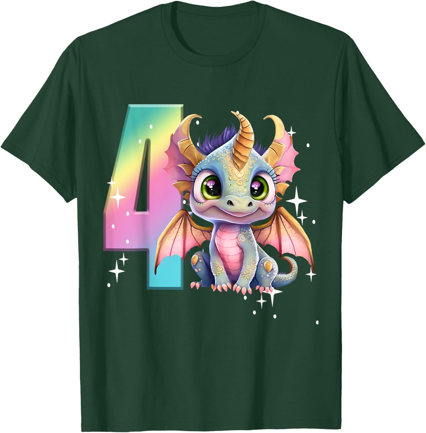 4th Birthday Shirt Dragon Party Rainbow Girl Dragon Four 4 T-Shirt - T-Shirt | Forest