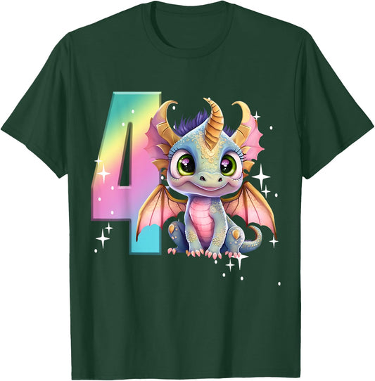 4th Birthday Shirt Dragon Party Rainbow Girl Dragon Four 4 T-Shirt - T-Shirt | Forest