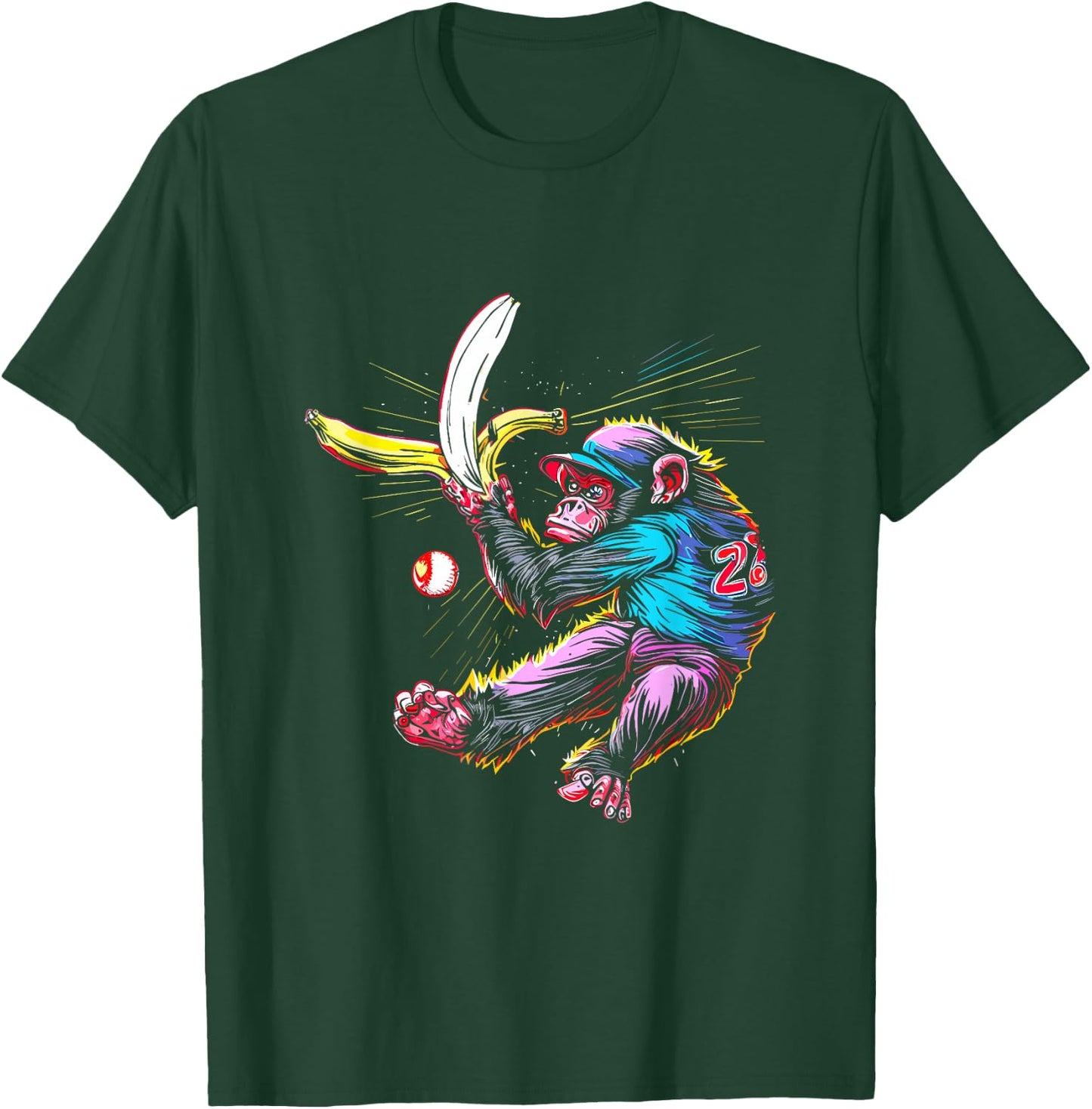 Monkey Banana Baseball - Funny Vintage Baseball Team Lover T-Shirt - T-Shirt | Forest