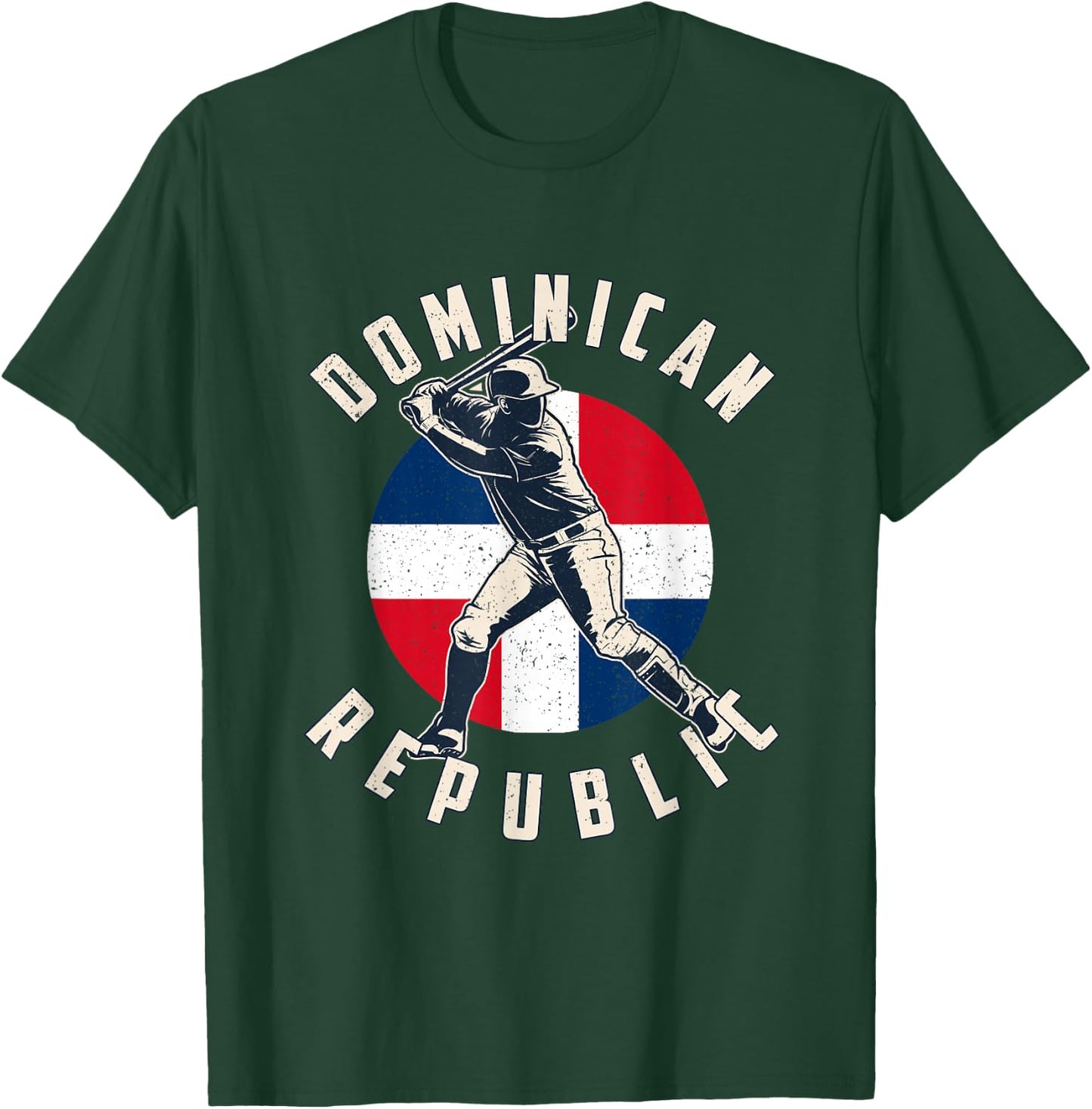 Vintage Dominican Baseball Batter Dominican Republic Flag T-Shirt - T-Shirt | Forest