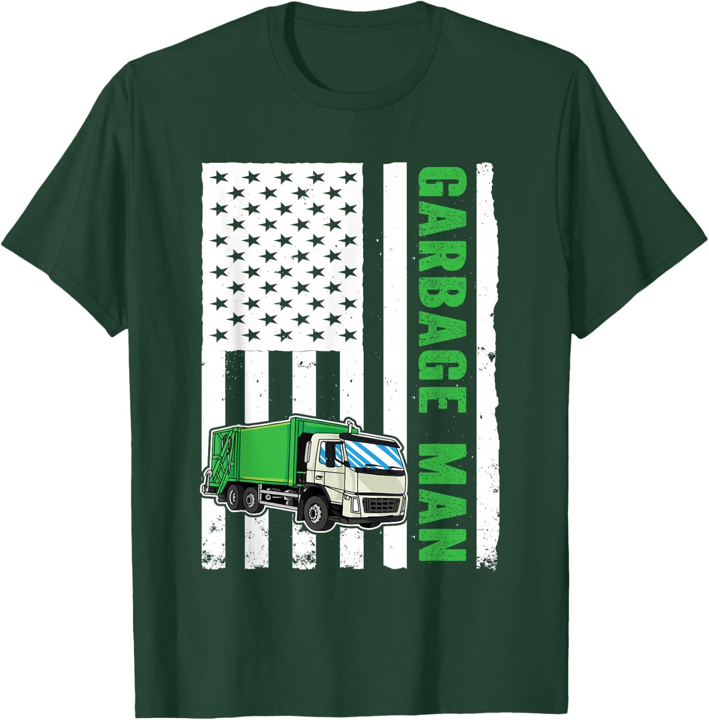 Garbage Man US Flag Garbage Truck T-Shirt - T-Shirt | Forest