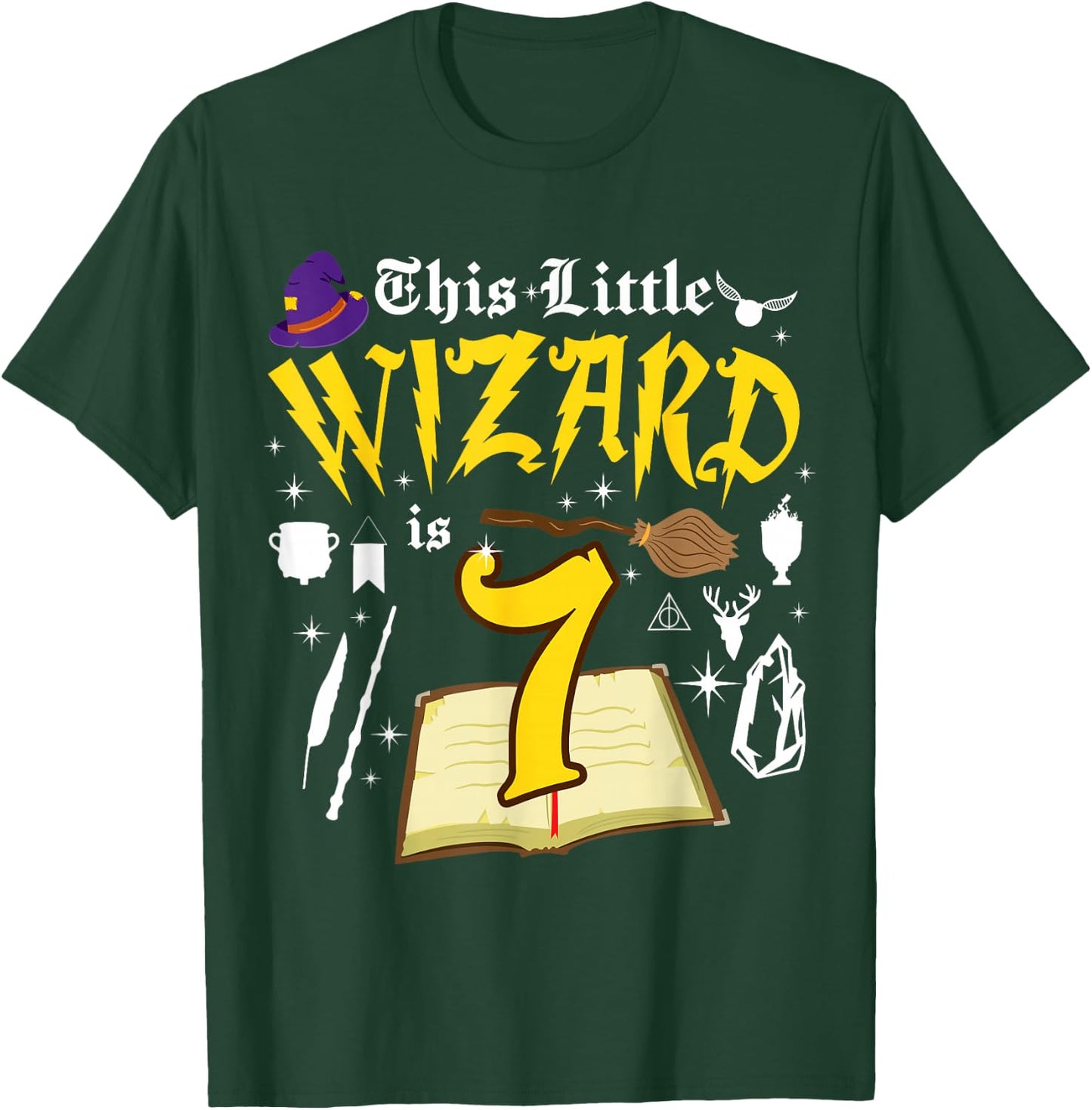 7th Birthday Wizard Magic 7 Year Old Funny B-Day Matching T-Shirt - T-Shirt | Forest