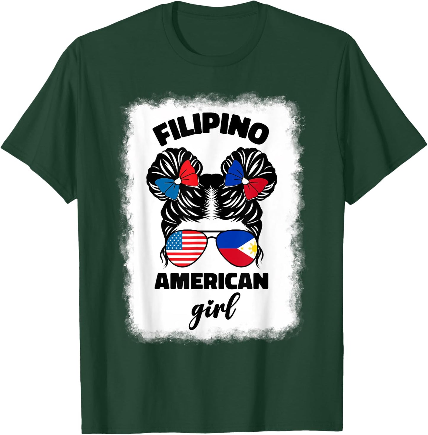 Half American Half Filipino Philippines Usa Flag Kids Girl T-Shirt - T-Shirt | Forest