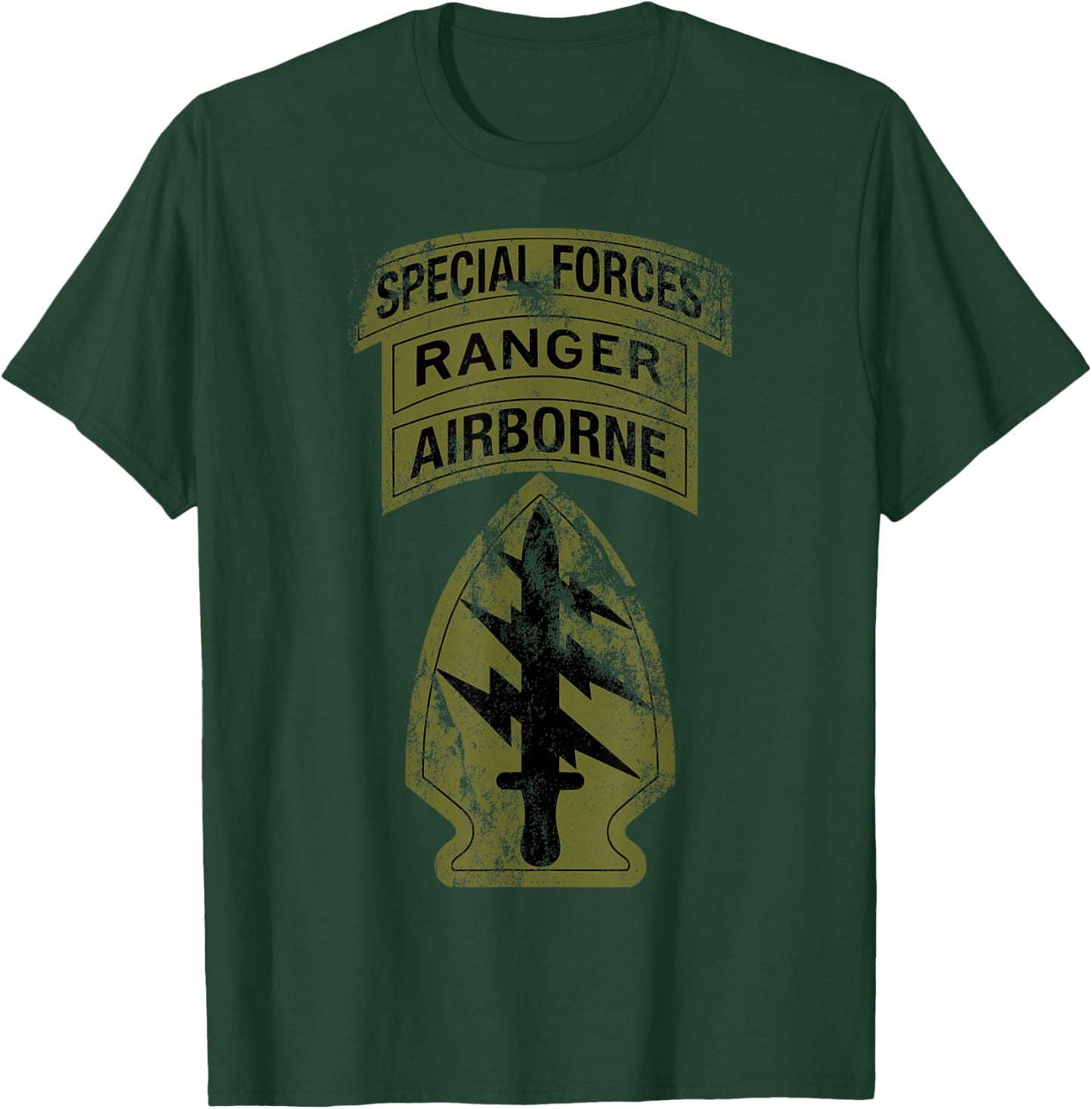 US Army Special Forces - SF Ranger Tab - OD Green Vintage T-Shirt - T-Shirt | Forest