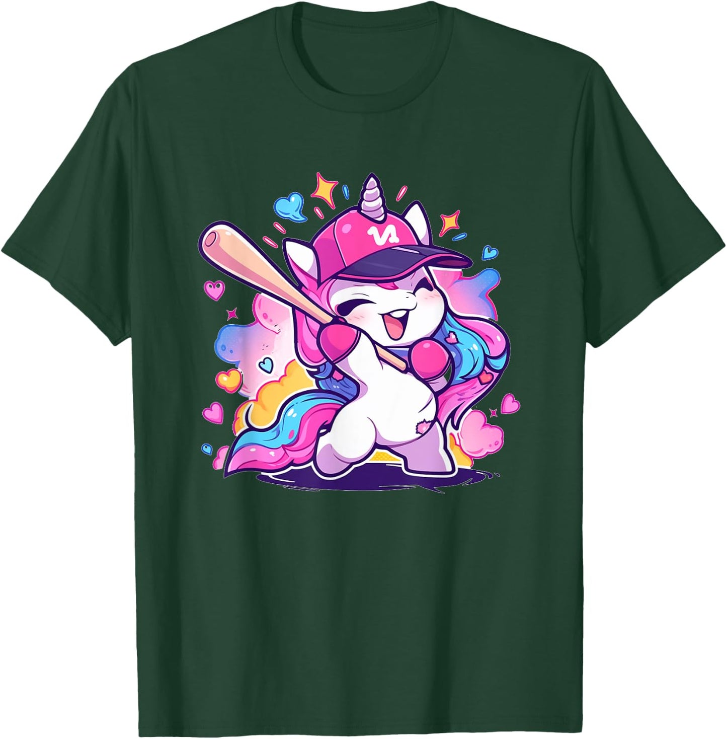 Cute Baseball Sport Baseball Unicorn T-Shirt - T-Shirt | Forest