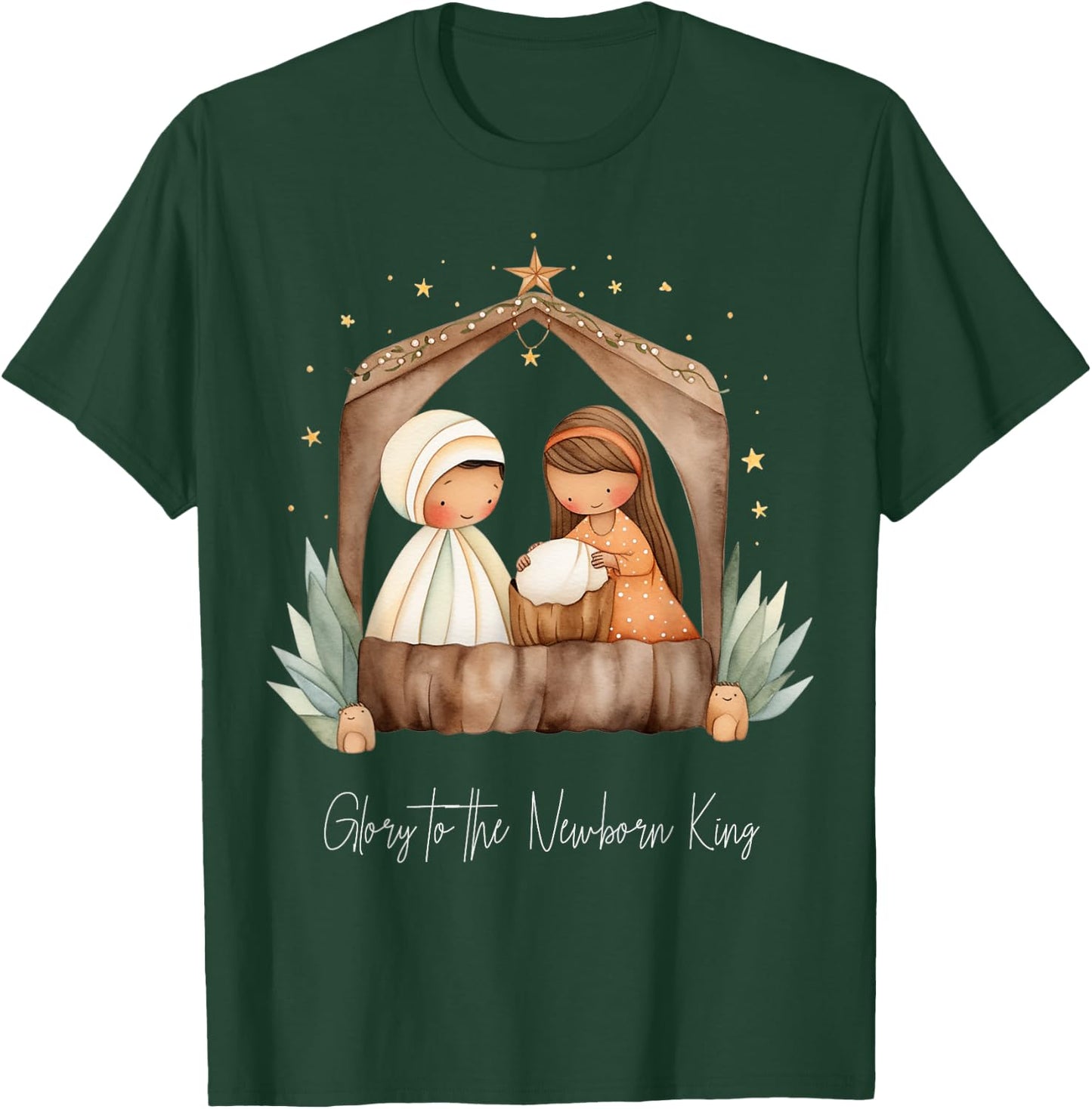 Boho Nativity Scene Glory to the Newborn King Christmas T-Shirt - T-Shirt | Forest