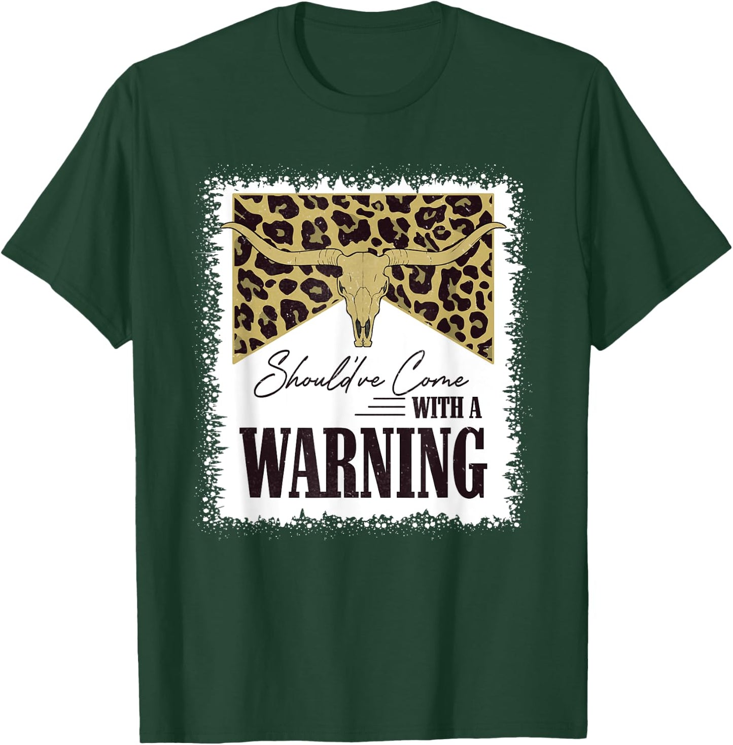 Should've Come With A Warning Bull Skull Leopard Bleached T-Shirt - T-Shirt | Forest