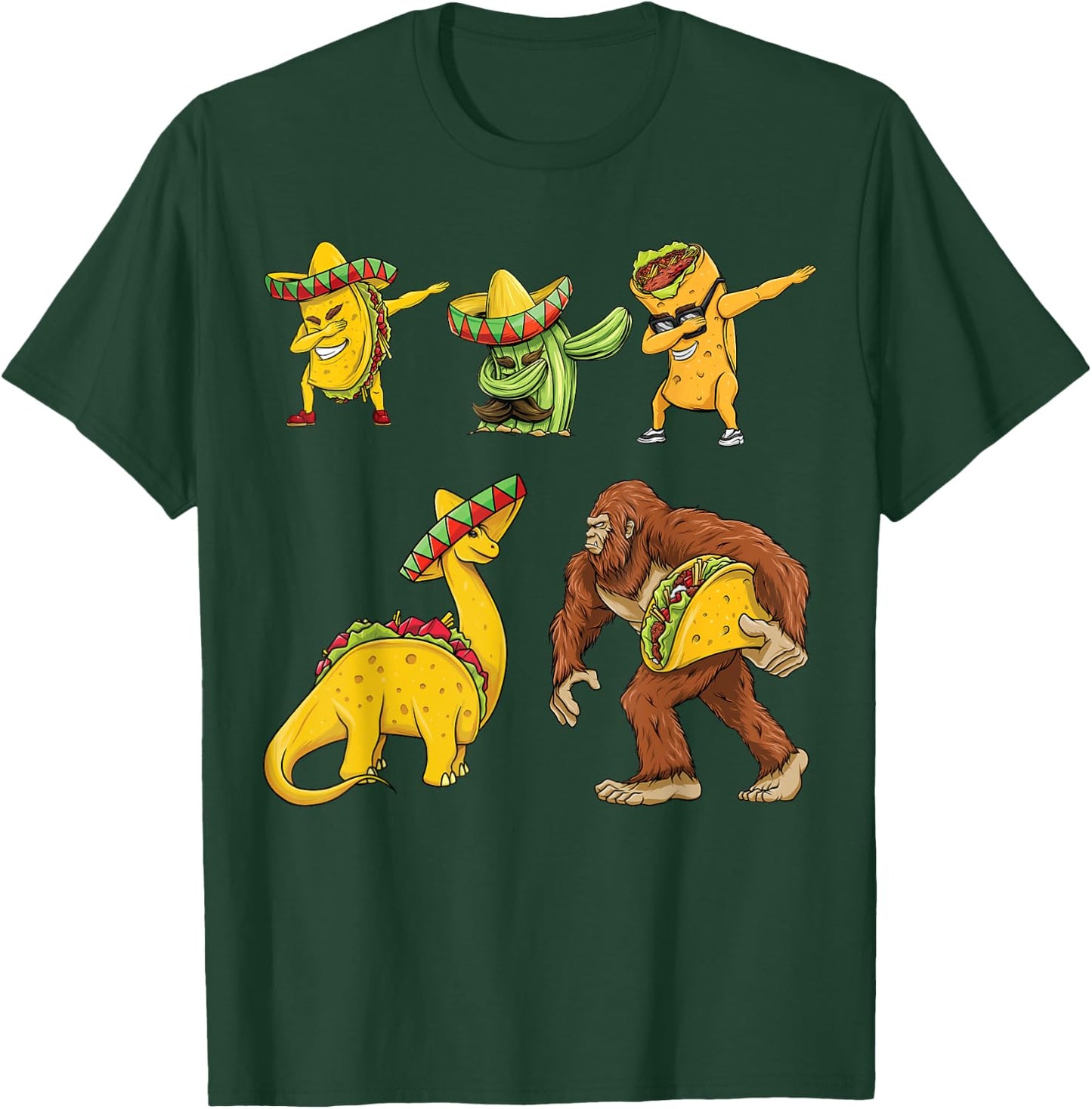 Cinco De Mayo Taco Cactus Burrito Funny Dinosaur Bigfoot T-Shirt - T-Shirt | Forest