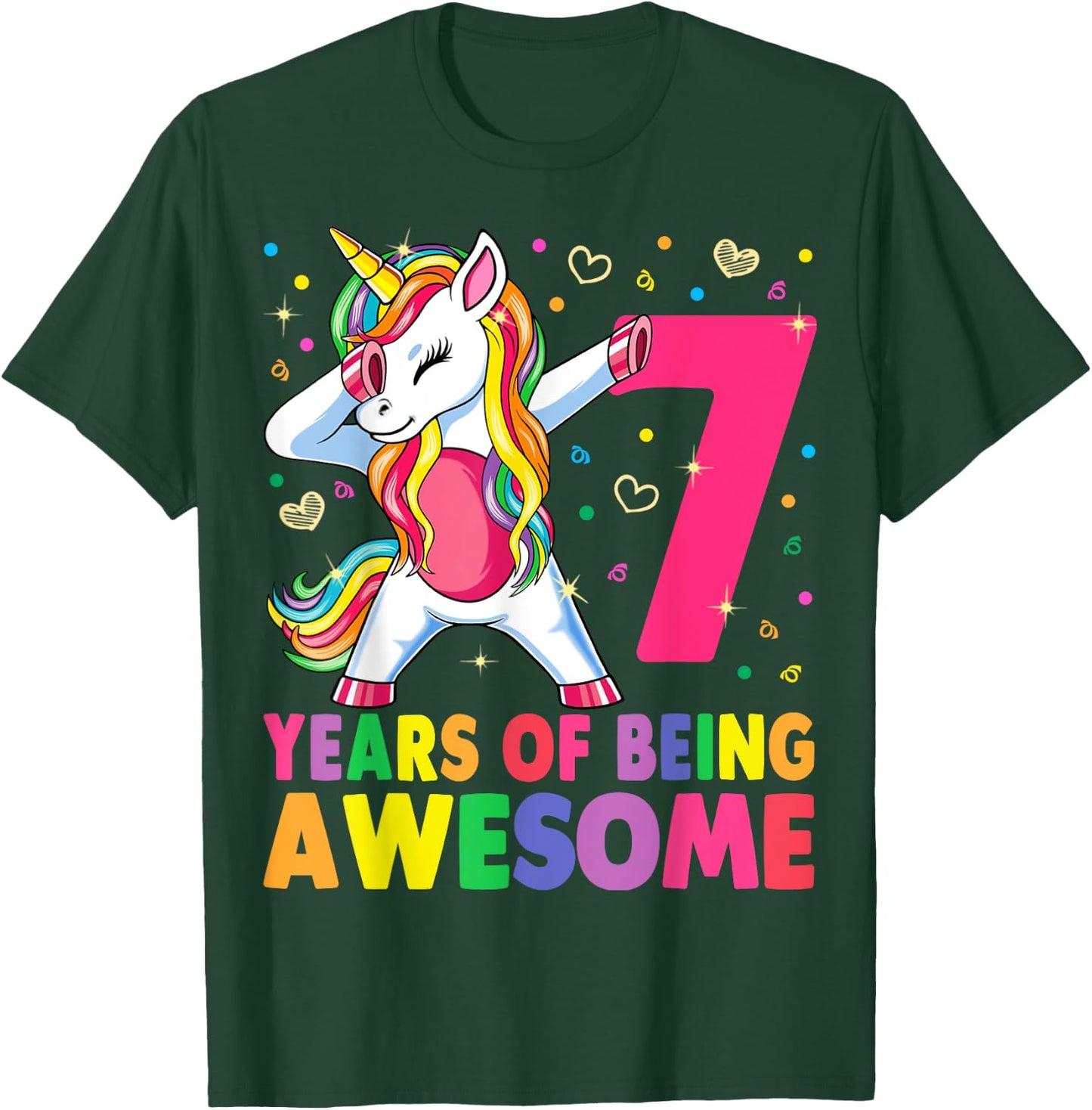 7 Years Old Unicorn Dabbing 7th Birthday Girl Unicorn Party T-Shirt - T-Shirt | Forest