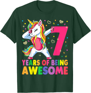 7 Years Old Unicorn Dabbing 7th Birthday Girl Unicorn Party T-Shirt - T-Shirt | Forest