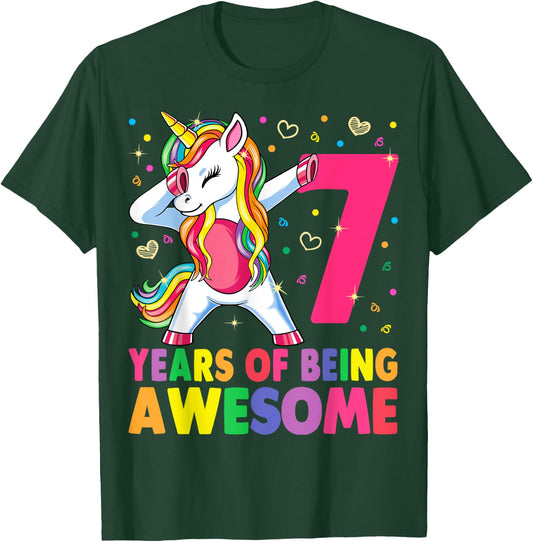 7 Years Old Unicorn Dabbing 7th Birthday Girl Unicorn Party T-Shirt - T-Shirt | Forest