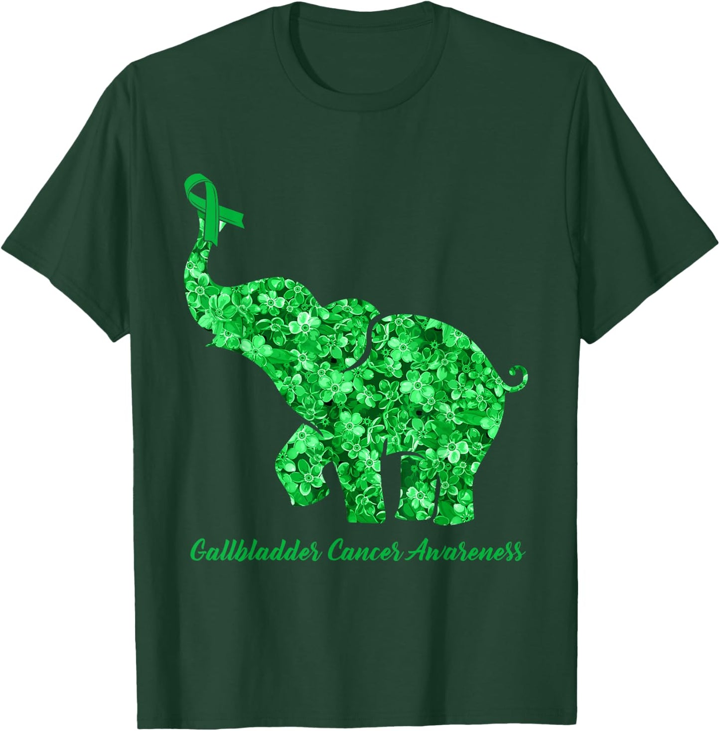 Elephant With Flower Gallbladder Cancer Awareness Ribbon T-Shirt - T-Shirt | Forest